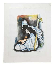 Maqbool Fida Husain Watercolor Mother Teresa
