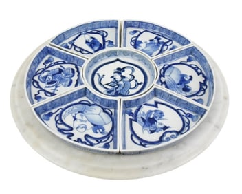 Chinese Porcelain Condiment Dishes on Lazy Susan