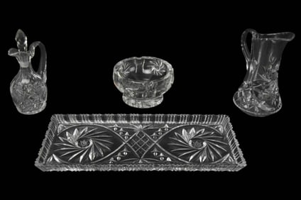 Brilliant Cut Glass Serving Pieces w Star Pattern