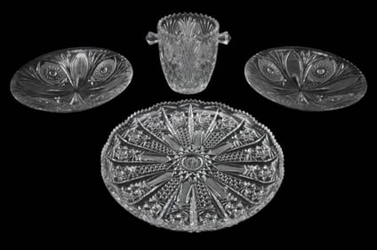 Brilliant Cut Glass Serving Pieces w Star Pattern
