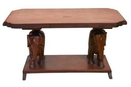 Hand Carved Wood Elephant Coffee Table