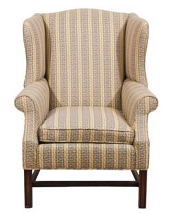 Chippendale Style Upholstered Wing Back Chair: Chippendale Style Custom Upholstered Wing Back Chair.Measures 40 inches x 32 inches x 32 inches x 20 inches.