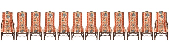 12 French Baroque Carved Upholstered Dining Chairs