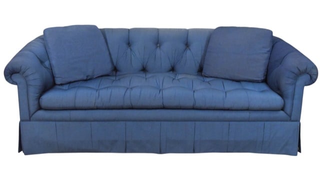Sherrill Blue Upholstered Tufted & Skirted Sofa (1 of 16)