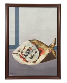 Attributed Bahman Mohassess Oil Painting of Fish