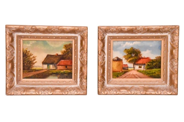 Pair H. Wester Signed Dutch School Oil Paintings: Pair H. Wester Signed Dutch School Oil Paintings, Framed each measures 14 inches x 16 inches, art measures 8 inches x 9 inches.