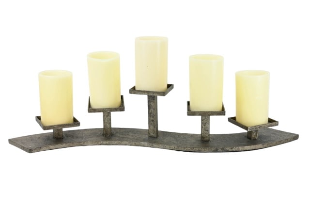 Moderist Ribbon Form 5 Electric Candle Lamp: Moderist Ribbon Form 5 Electric Candle Table Lamp. Wax outer candles show some minor dents, but can be replaced. Sold as is. Measures 13 inches x 37 inches x 9 inches.