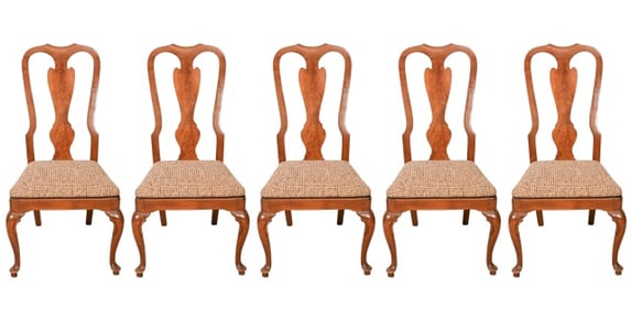 5 Queen Style Carved Upholstered Side Chairs