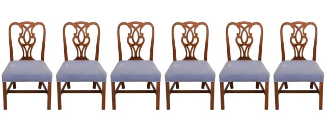6 Chippendale Style Carved Upholstered Side Chairs