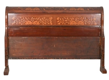 Antique Dutch Marquetry Rosewood Inlay Headboard