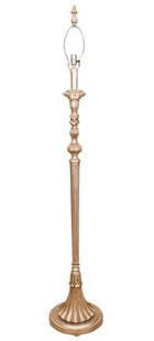 French Provencal Neo Classical Silver Floor Lamp: French Provencal Neo Classical Style Silver Leaf Floor Lamp of Composite Material. Measures 71 inches x 15 inches.