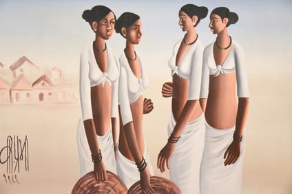 B. Prabha Untitled Four Ladies Oil on Canvas