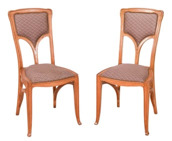 Pair French Art Nouveau Custom Upholstered Chairs