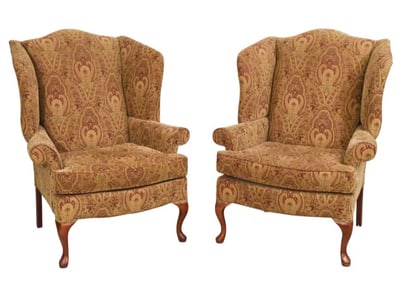 Queen Anne Custom Upholstered Wingback Chairs