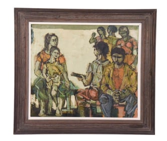 Larry Cabaniss Signed Oil Painting of Waiting Room