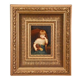 Antique Style Oil Painting Portrait Girl with Doll