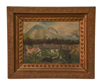 Signed Mid Century Oil Painting Mountain Home