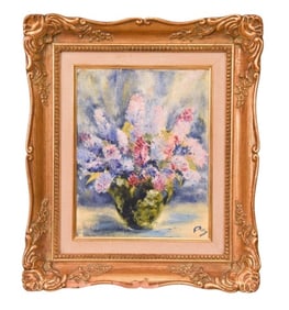 Signed Mid Century Oil Painting Floral Still Life