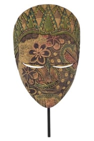 Indonesian Batik Merak Carved Pulu Wood Mask