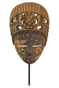 Indonesian Batik Merak Carved Pulu Wood Mask