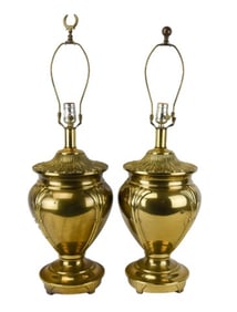 Pair Vintage Brass Trophy Urn Form Table Lamps