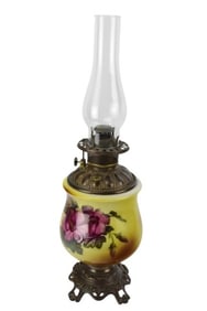 Antique Victorian Hand Painted Milk Glass Oil Lamp