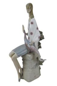 Vintage 1970 Lladro Porcelain Figure Girl Peacock
