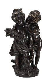 Auguste Moreau Signed Bronze Statue Girl & Cupid