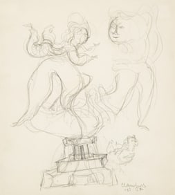 Chaim Gross Signed Pencil of Mother & Child