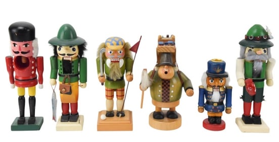 6 Vintage Hand Painted Christmas 6" Nutcrackers