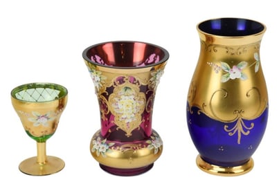 Antique Bohemian Hand Painted & Gilt Glass