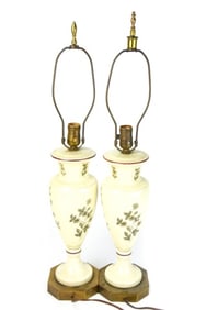 Pair Antique Hand Painted Porcelain Table Lamps
