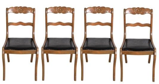 4 Regency Carved Cherry Wood Side Chairs