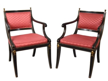 Pair Regency Style Lacquered and Gilt Armchairs