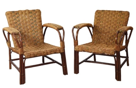 2 Belle Epoque Bent Wood Woven Wicker Chairs