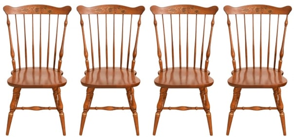 4 Maple Carved Fan-Back Windsor Side Chairs