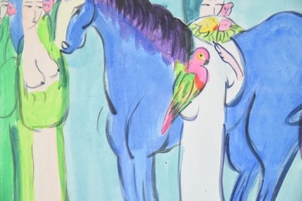 Walesse Ting Watercolor Painting 3 Ladies w Horse