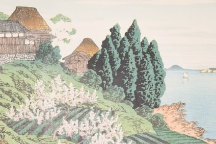 Hiroshi Yoshida Signed Woodblock of Harbor