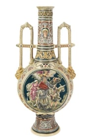 Vintage German Porcelain 25" Vase Religious Scenes