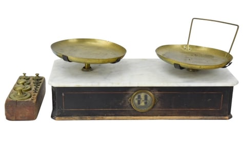 Antique Swiss Geneva Marble Top Bakery Scale