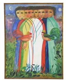 Feliciano Bejar "Mi Familia" Oil on Masonite