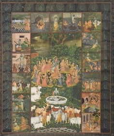 Indian Thangka Gouache Painting Vishnu and Avatars