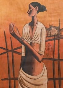 B. Prabha Oil on Canvas Fisherwoman Painting