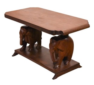 Hand Carved Wood Elephant Coffee Table