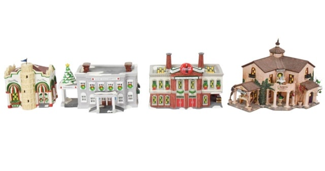 4 Department 56 Snow Village Christmas Buildings: 4 Department 56 Snow Village Christmas Buildings Christmas Decorations. There may be very minor loss, there are no boxes. SOLD AS IS. Each measures approximately 6 inches x 9 inches.
