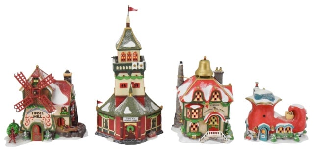 4 Department 56 North Pole Christmas Buildings: 4 Department 56 North Pole Series Christmas Buildings Christmas Decorations. There may be very minor loss, there are no boxes. SOLD AS IS. Each measures approximately 6 inches x 9 inches.