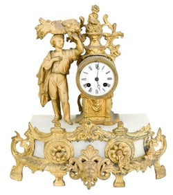 French Empire Mantel Clock Ormolu & Alabaster