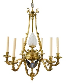 French Empire Style Gilt Bronze 6 Light Chandelier