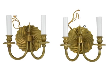Pair Brass Arrowhead 2-Light Wall Sconces