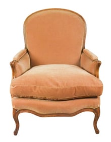 French Carved Custom Upholstered Mohair Arm Chair